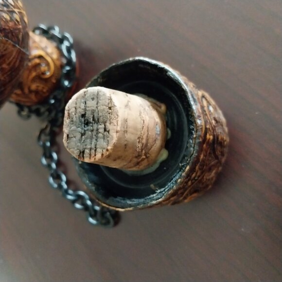 Vtg Miquel de Cervantes Handmade Etched Leather Wrapped Whiskey Bottle Decanter - Picture 6 of 10